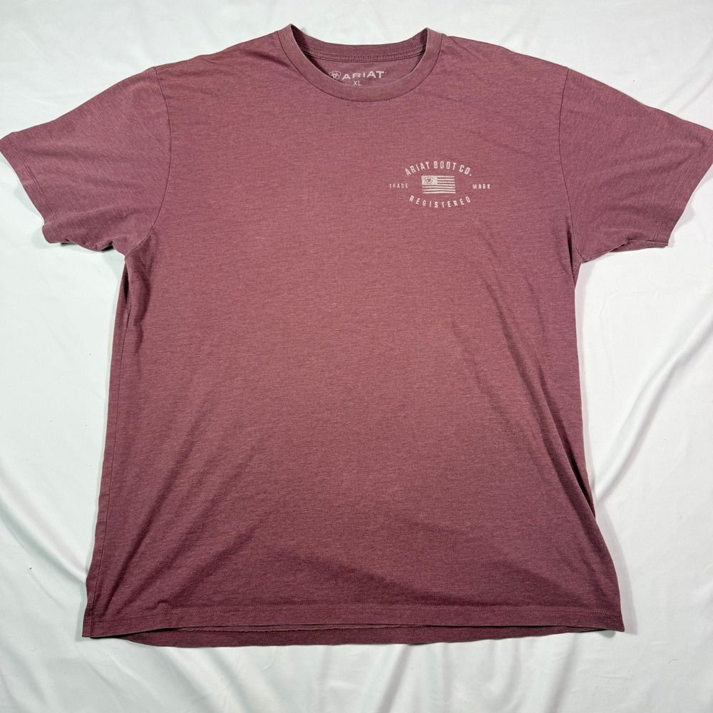 Ariat Men's XL‎ Short Sleeve T-Shirt Maroon Cotton Blend Crew Neck Graphic Tee